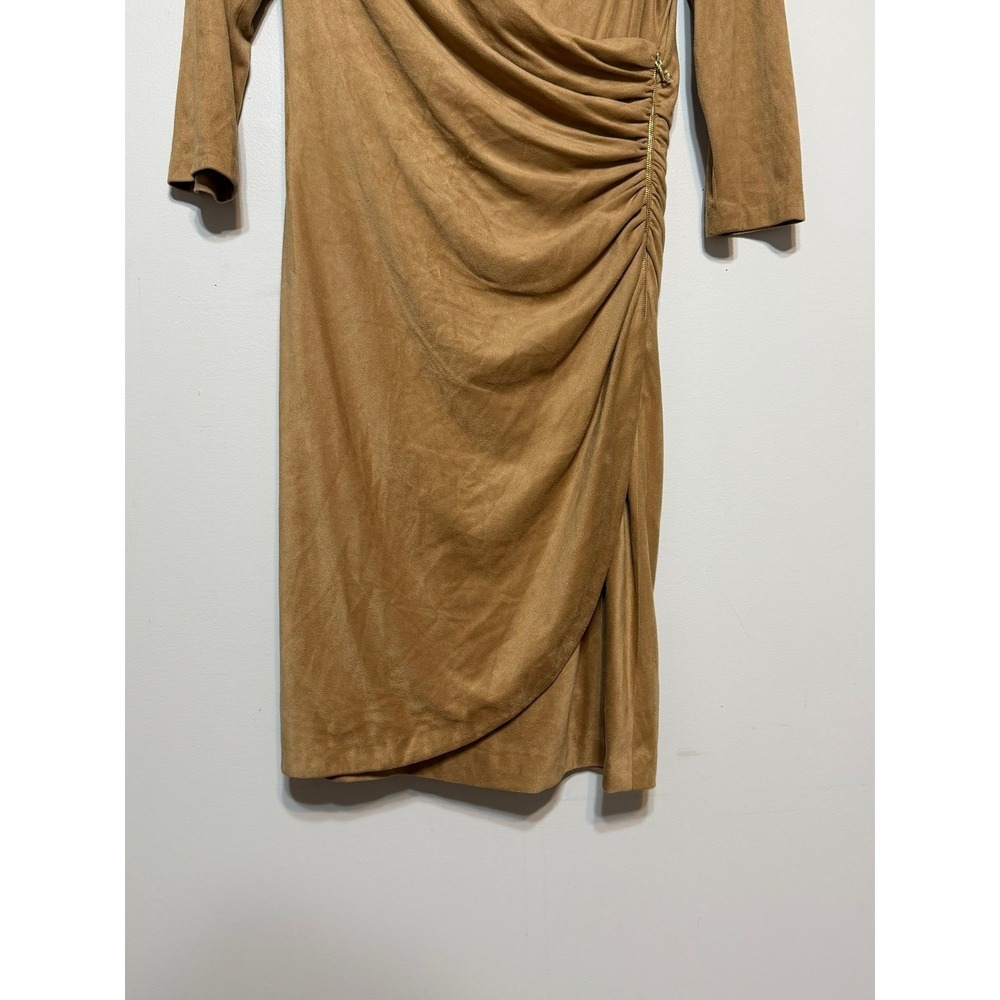 Kay Unger Quiet Luxury Faux Suede Ruched Sheath Dress Womens Size 8 Old Money - Picture 4 of 9